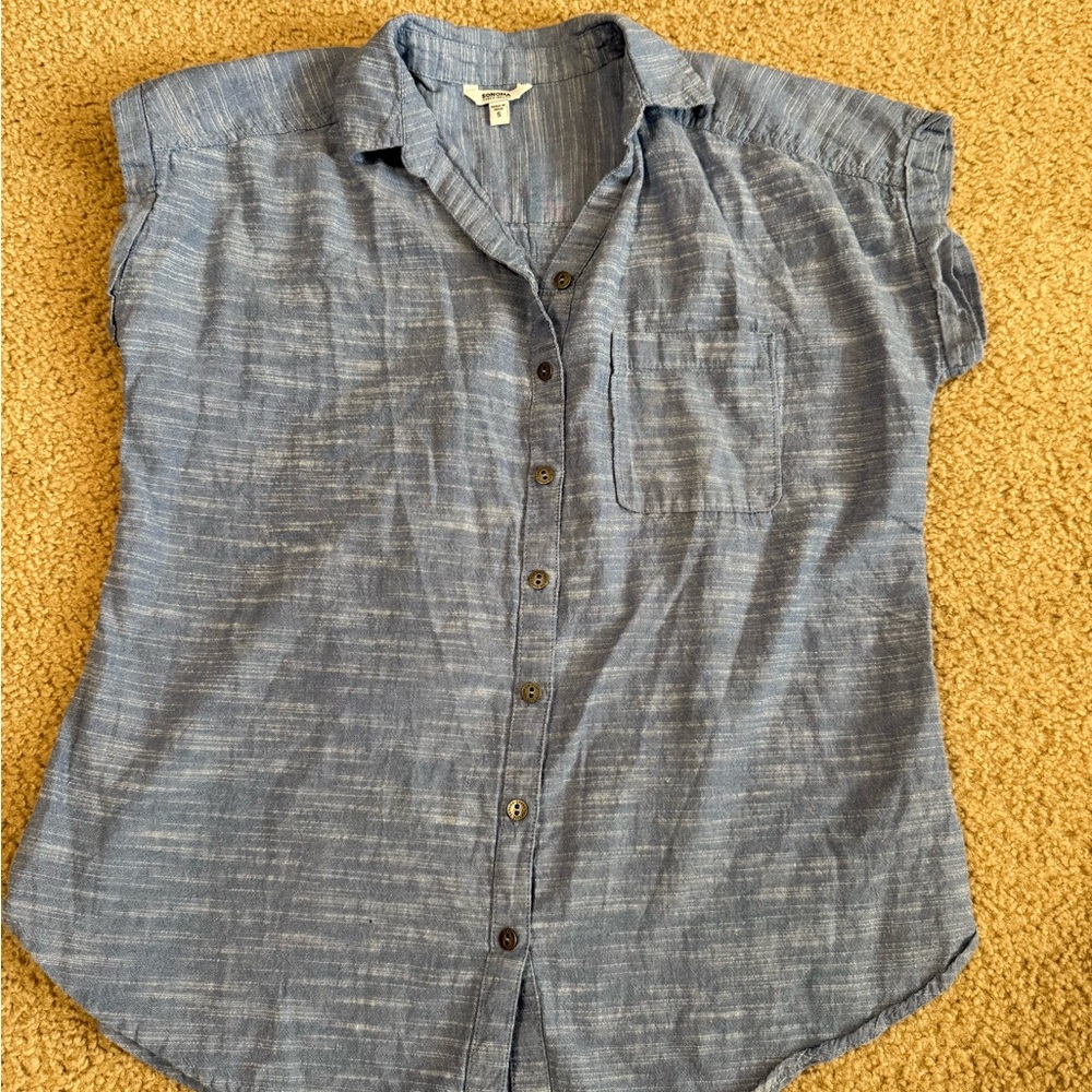 Sonoma blue striped chambray button-up blouse 100% Cotton